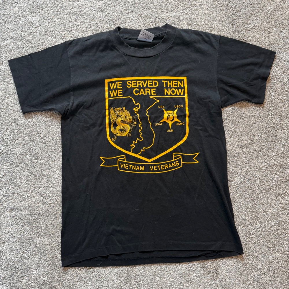 Vintage Oneita Vietnam Veterans T Shirt Black Yellow Graphic USA Made Medium